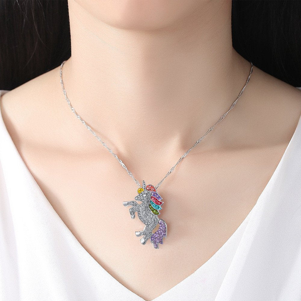 SANNIDHI 2PCS Colorful Unicorn Bracelet Necklaces Set , Fashion Zircon Unicorn Necklace Pendant Birthday Gifts for Girl Woman SANNIDHI 2PCS Colorful Unicorn Bracelet Necklaces Set , Fashion Zircon Unicorn Necklace Pendant Birthday Gifts for Girl Woman